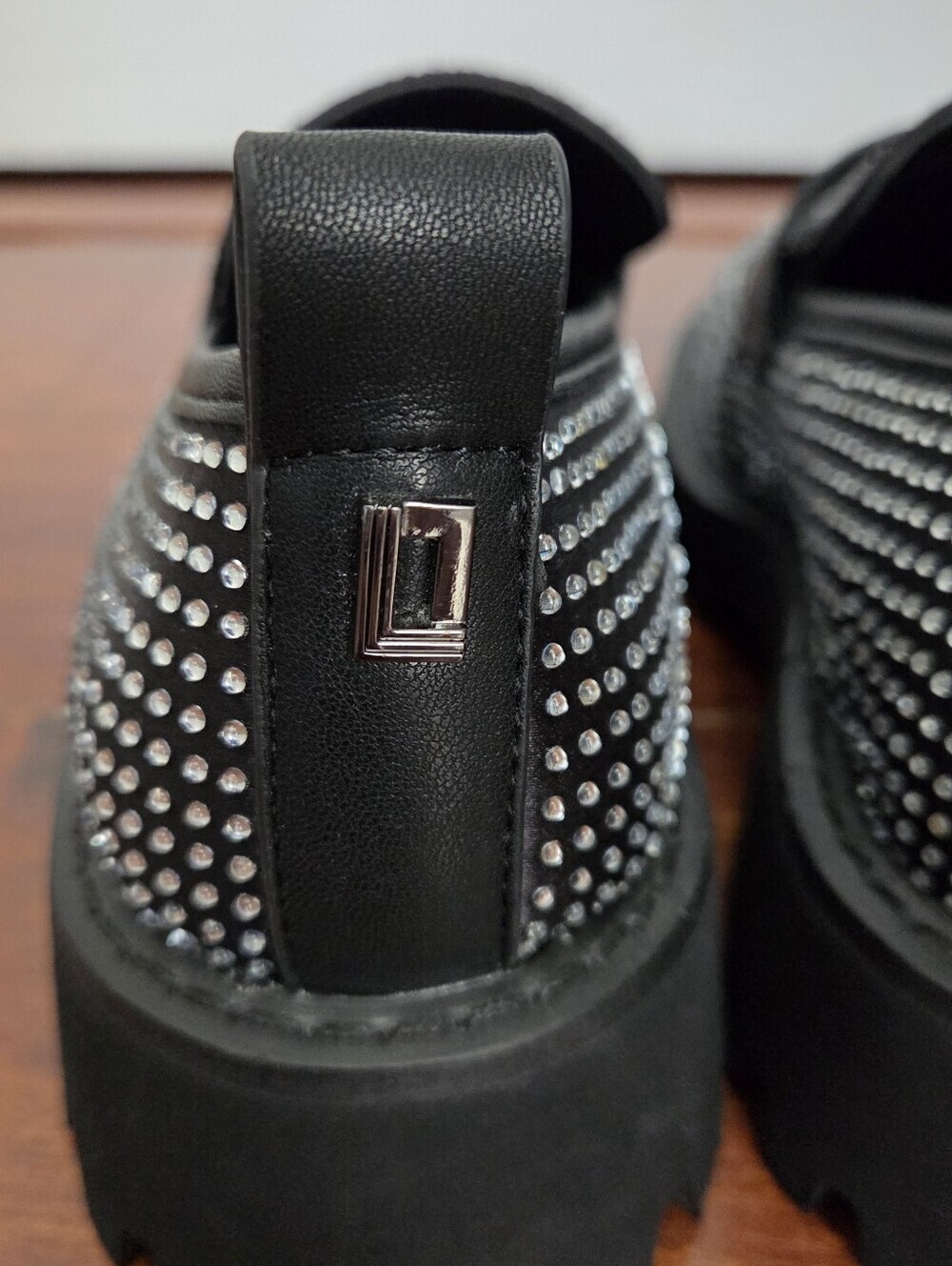 Karl Lagerfeld Paris Grady Black Crystal Chunky Lug Sole Loafer 6 1/2 M - Picture 4 of 7